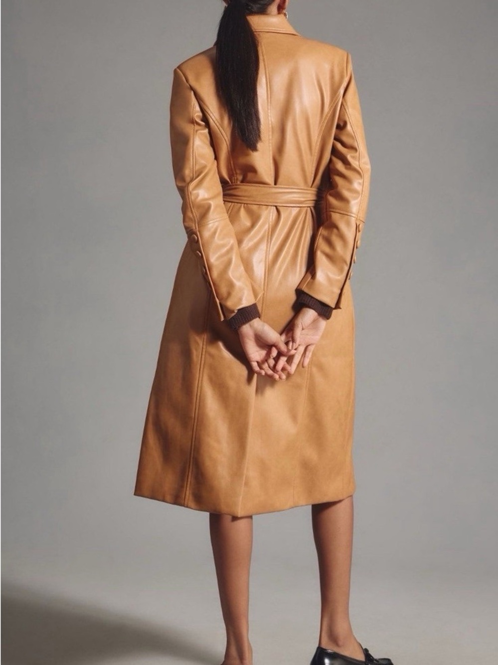 Anthropologie Avec Les Filles Belted Long Faux Leather Coat – Retro Boho